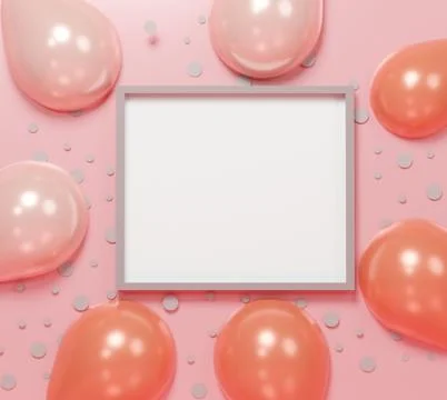 3d abstract minimal geometric forms. Blank frame for mock up. Happy Valentine Stock Illustration