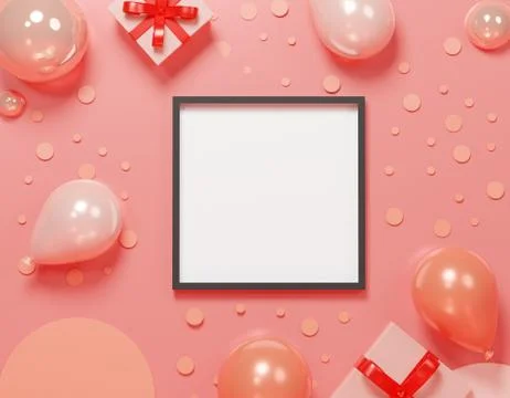 3d abstract minimal geometric forms. Blank frame for mock up. Happy Valentine Stock Illustration