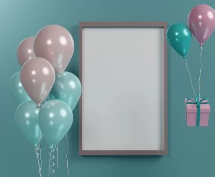 3d abstract minimal geometric forms. Blank frame for mock up. Happy Valentine Stock Illustration