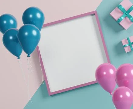 3d abstract minimal geometric forms. Blank frame for mock up. Happy Valentine Stock Illustration