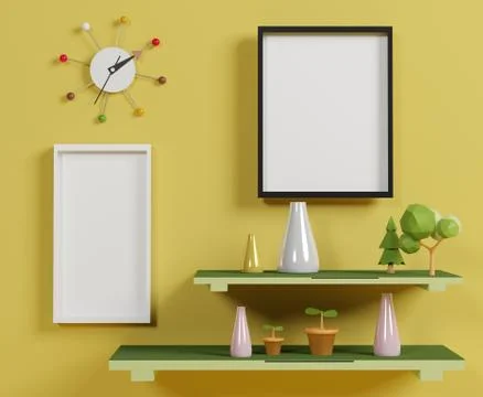 3d abstract minimal geometric forms. White brick wall with blank space Stock Illustration