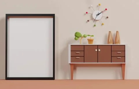 3d abstract minimal geometric forms. White brick wall with blank space Stock Illustration