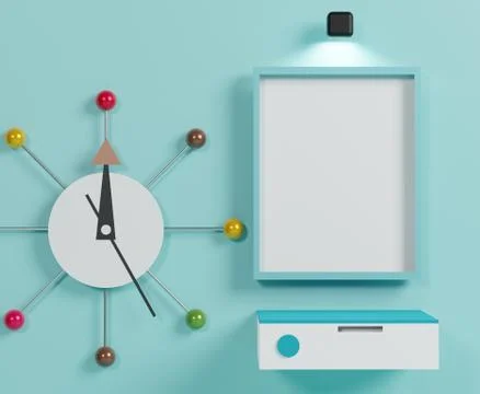 3d abstract minimal geometric forms. White brick wall with blank space Stock Illustration