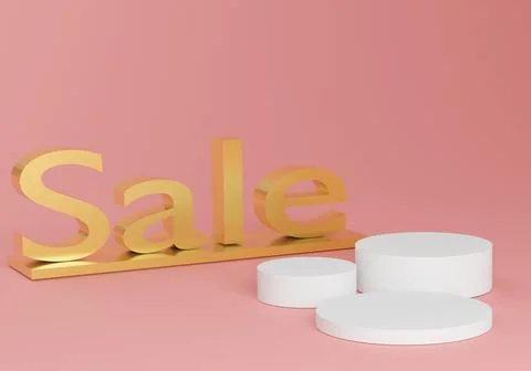 3d abstract minimalist geometric forms. Glossy luxury podium with sale text. Stock Illustration