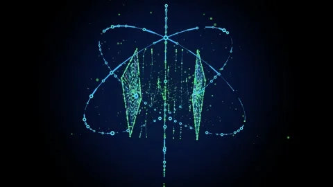 3D abstract model of atom box with orbital electrons data dots rotate. Futu.. Stock Footage 346142758
