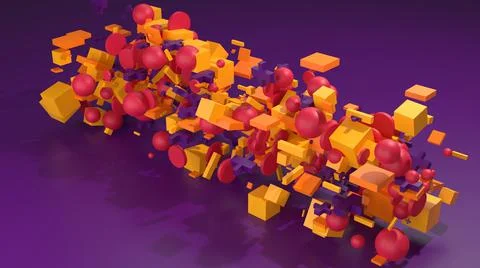 3D Abstract multiple shape with multiple color, purple background Stock Illustration