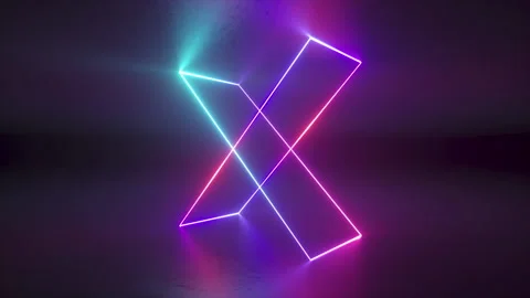 3d abstract neon background, spinning glowing crossed lines, rotating frames Video stock 132718584
