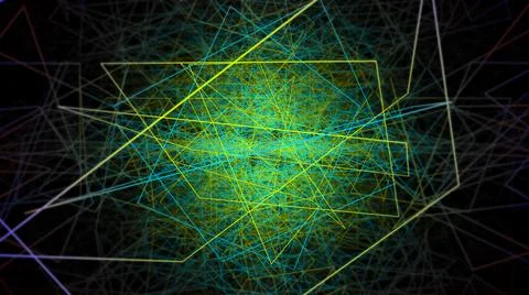 3d abstract neon data background. Colored glowing energy lines, spheres and Stock Illustration