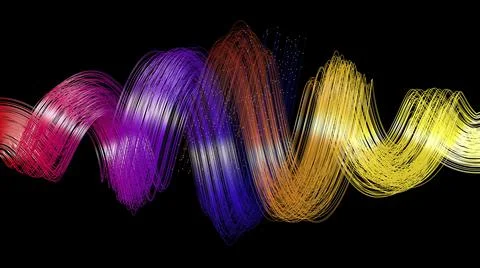 3d abstract neon data background. Colored glowing energy lines, spheres and Stock Illustration