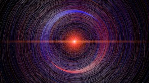 3d abstract neon data background. Colored glowing energy lines, spheres and Stock Illustration