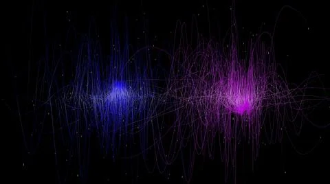 3d abstract neon data background. Colored glowing energy lines, spheres and Stock Illustration