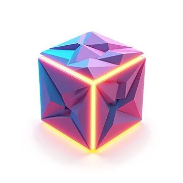 3D Abstract Neon Glowing Cube isolated on a white background Stock Illustration