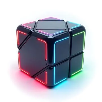 3D Abstract Neon Glowing Cube isolated on a white background 스톡 일러스트