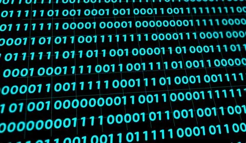 3D abstract particle binary pattern digital technology blue on blue gradient Illustrazione stock