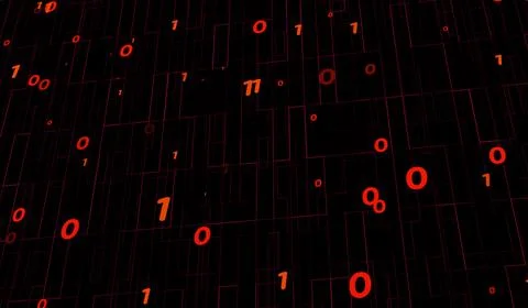 3D abstract particle binary pattern digital technology red on black backgroun イラスト素材