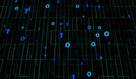 3D abstract particle binary pattern digital technology blue on blue gradien.. Stock Illustration