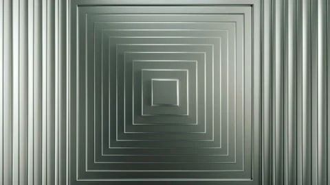 3d Abstract pattern of concentric metal square rings displacement. 4k looping Stock Footage 219728865