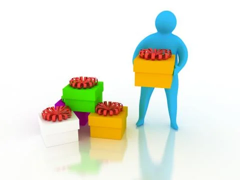 3d abstract person with present Stock Illustration