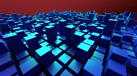 3D Abstract random square pillar, with red background Stock Illustration