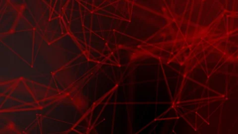 3D abstract red geometry flying wireframe network and connecting dot space on Stock Footage 119441908