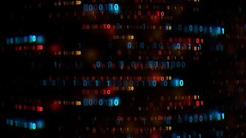 3d abstract render binary background. Zero and one code digits lines. Rendere Stock Illustration