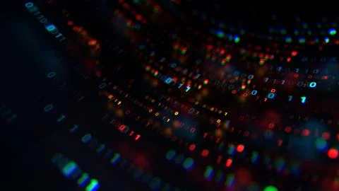 3d abstract render binary background. Zero and one code digits lines. Rendere Stock Illustration