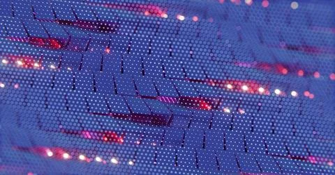 3D Abstract Render of Blue and Red Cubes with Dot Pattern - Futuristic Geomet Stock Illustration