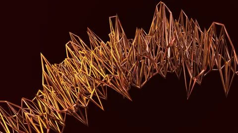 3D Abstract Render, diagonal metallic golden line chaos pattern Illustrazione stock