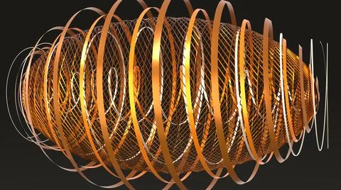 3D Abstract Render, gold spiral object, with black background Stock Illustration