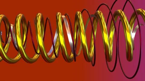 3D Abstract Render, metallic spiral line with orange background Stock Illustration