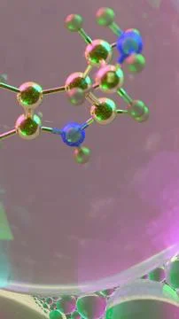 3D abstract render of serotonin molecule zoomed at atomic level inside tran.. Stock Illustration