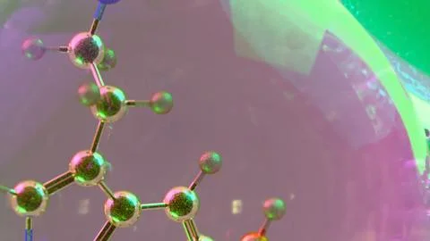 3D abstract render of serotonin molecule zoomed at atomic level inside tran.. Stock Illustration