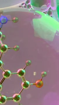 3D abstract render of serotonin molecule zoomed at atomic level inside tran.. Stock Illustration