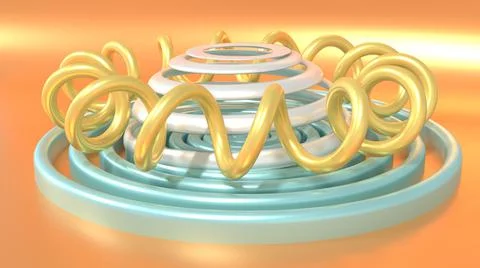 3D Abstract Render, spiral round line, and spiral half sphere line Stock Illustration