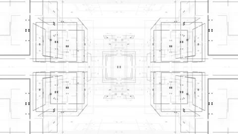 3d abstract rendered background. Technology theme. Complex details. Lines, sq Illustrazione stock