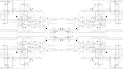 3d abstract rendered background. Technology theme. Complex details. Lines, sq Stock Illustration