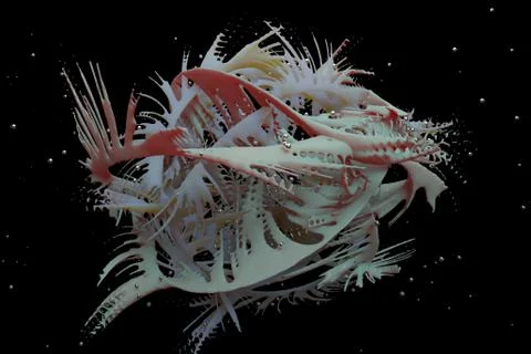 3d abstract renders organic shape. Subsurface scattering material and metal s Stock Illustration
