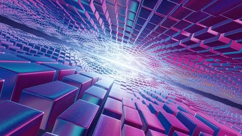 3D abstract sci-fi of a galaxy cube, combining cosmic imagery with futuristic Stock Illustration