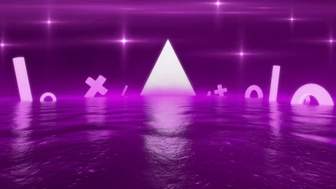 3d Abstract Sci Fi landscape with purple neon glowing geometric figures. Violet Stock Footage 115040151