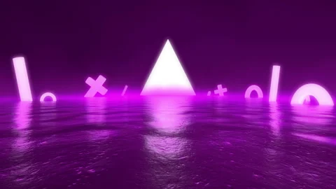 3d Abstract Sci Fi landscape with purple neon glowing geometric figures. Violet Stock Footage 115040286
