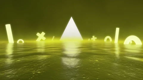 3d Abstract Sci Fi landscape with yellow neon glowing geometric figures. Yellow Stock Footage 115040308