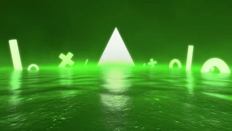 3d Abstract Sci Fi landscape with green neon glowing geometric figures. Radioact Stock Footage 115040332