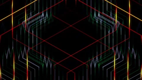 3D Abstract shining bright lines set wave,dots colorful, black background Video stock 250450539