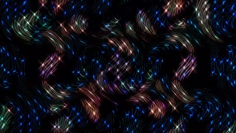 3D Abstract shining bright lines set wave,dots colorful, black background Video stock 267581342