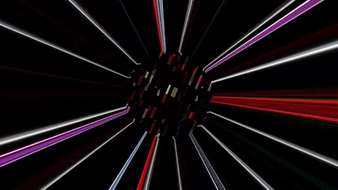 3D Abstract shining bright lines set wave,dots colorful, black background Video stock 305942461