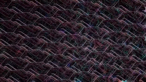 3D Abstract shining bright lines set wave,dots colorful, black background Video stock 307036849