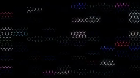 3D Abstract shining bright lines set wave,dots colorful, black background Video stock 309393873