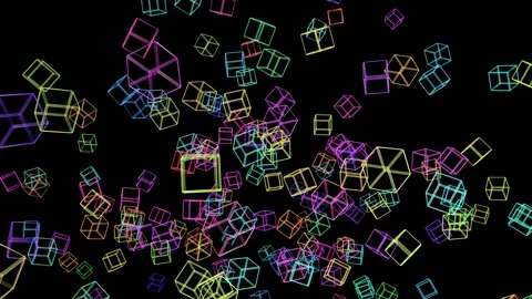 3d abstract simple geometric background with multicolor cubes flash neon light Stock Footage 145515435