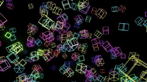 3d abstract simple geometric background with multicolor cubes flash neon light Illustrazione stock