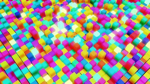 3d abstract simple geometric background with multicolor cubes flash neon light Illustrazione stock